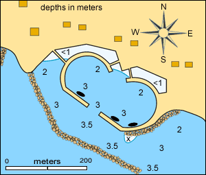 The port at Vlichada at Santorini