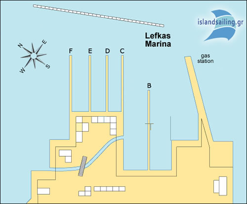 Chart of Lefkas island charter base in Lefkas marina