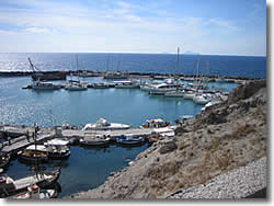 Vlikadha sailing yacht port in Santorini, the marina and boat anchorage